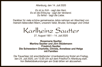 Anzeige von Karlheinz Sautter von Reutlinger General-Anzeiger