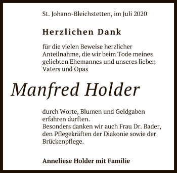 Anzeige von Manfred Holder von Reutlinger General-Anzeiger