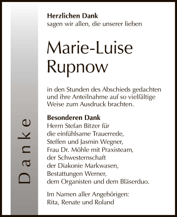 Anzeige von Marie-Luise Rupnow von Reutlinger General-Anzeiger