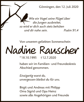 Anzeige von Nadime Rauscher von Reutlinger General-Anzeiger