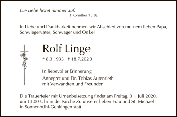 Anzeige von Rolf Linge von Reutlinger General-Anzeiger