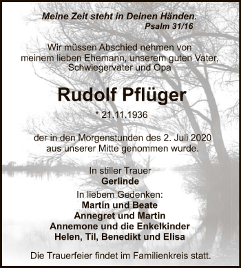 Anzeige von Rudolf Pflüger von Reutlinger General-Anzeiger