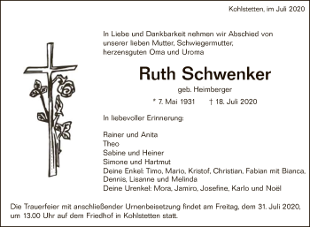 Anzeige von Ruth Schwenker von Reutlinger General-Anzeiger