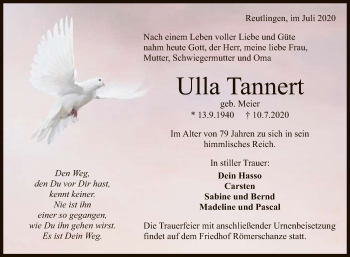 Anzeige von Ulla Tannert von Reutlinger General-Anzeiger