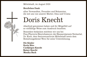 Anzeige von Doris Knecht von Reutlinger General-Anzeiger