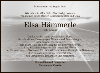 Anzeige von Elsa Hämmerle von Reutlinger General-Anzeiger