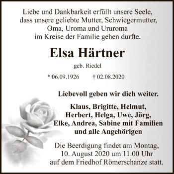 Anzeige von Elsa Härtner von Reutlinger General-Anzeiger