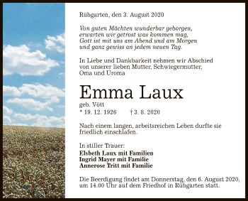 Anzeige von Emma Laux von Reutlinger General-Anzeiger