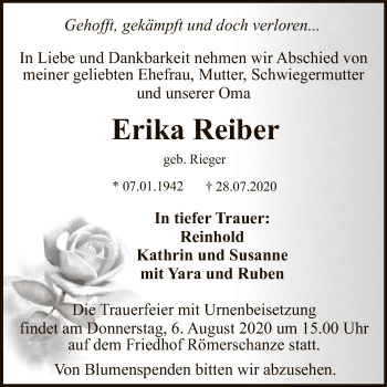 Anzeige von Erika Reiber von Reutlinger General-Anzeiger