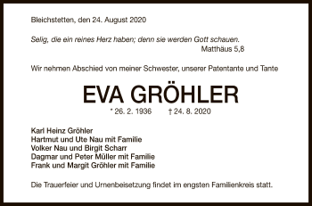 Anzeige von Eva Gröhler von Reutlinger General-Anzeiger