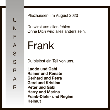 Anzeige von Frank  von Reutlinger General-Anzeiger