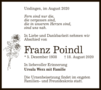 Anzeige von Franz Poindl von Reutlinger General-Anzeiger