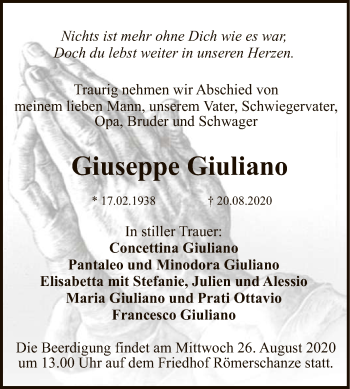 Anzeige von Giuseppe Giuliano von Reutlinger General-Anzeiger