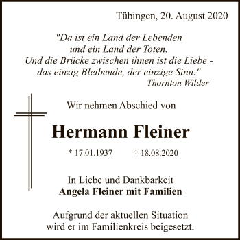 Anzeige von Hermann Fleiner von Reutlinger General-Anzeiger