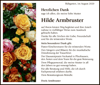 Anzeige von Hilde Armbruster von Reutlinger General-Anzeiger
