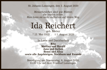 Anzeige von Ida Reichert von Reutlinger General-Anzeiger