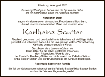 Anzeige von Karlheinz Sautter von Reutlinger General-Anzeiger