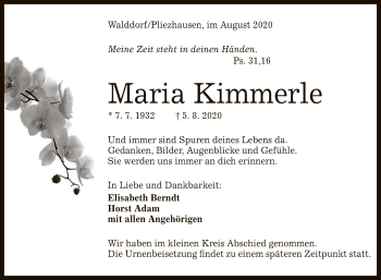 Anzeige von Maria Kimmerle von Reutlinger General-Anzeiger