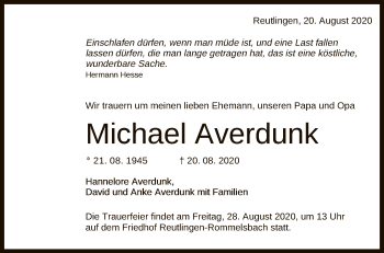 Anzeige von Michael Averdunk von Reutlinger General-Anzeiger