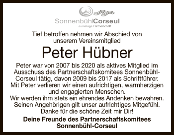 Anzeige von Peter Hübner von Reutlinger General-Anzeiger