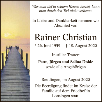 Anzeige von Rainer Christian von Reutlinger General-Anzeiger