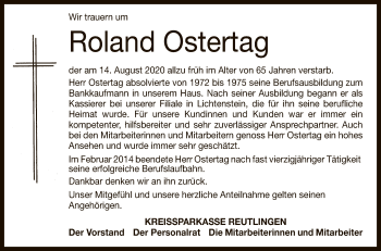 Anzeige von Roland Ostertag von Reutlinger General-Anzeiger