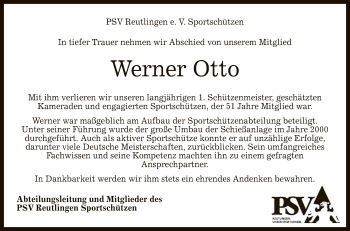 Anzeige von Werner Otto von Reutlinger General-Anzeiger