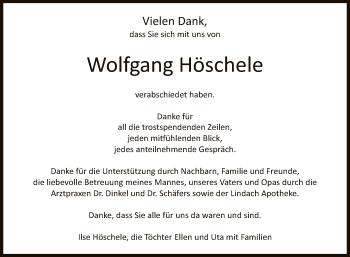 Anzeige von Wolfgang Höschele von Reutlinger General-Anzeiger