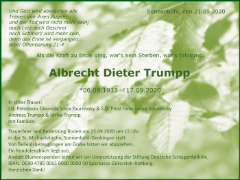 Anzeige von Albrecht Dieter Trumpp von Reutlinger General-Anzeiger