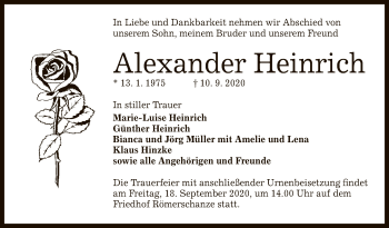 Anzeige von Alexander Heinrich von Reutlinger General-Anzeiger