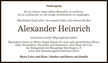 Anzeige von Alexander Heinrich von Reutlinger General-Anzeiger