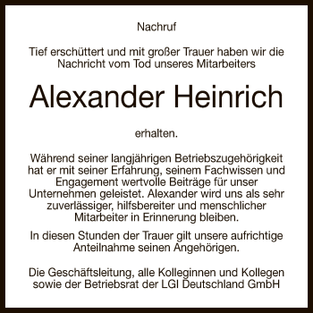 Anzeige von Alexander Heinrich von Reutlinger General-Anzeiger