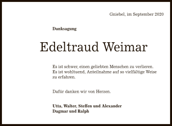 Anzeige von Edeltraud Weimar von Reutlinger General-Anzeiger