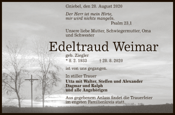 Anzeige von Edeltraud Weimar von Reutlinger General-Anzeiger