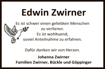 Anzeige von Edwin Zwirner von Reutlinger General-Anzeiger