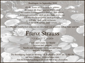 Anzeige von Franz Strauss von Reutlinger General-Anzeiger