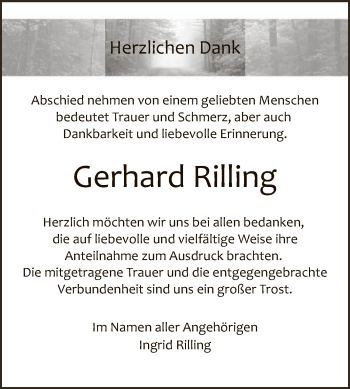 Anzeige von Gerhard Rilling von Reutlinger General-Anzeiger