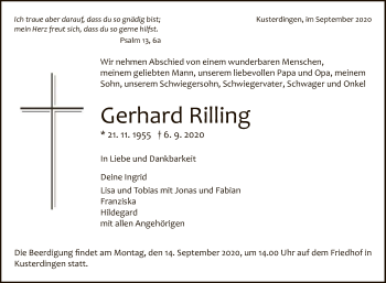 Anzeige von Gerhard Rilling von Reutlinger General-Anzeiger