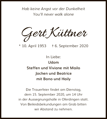 Anzeige von Gert Küttner von Reutlinger General-Anzeiger