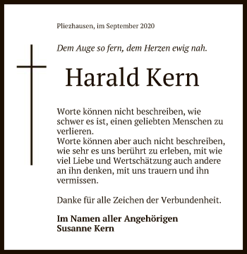 Anzeige von Harald Kern von Reutlinger General-Anzeiger