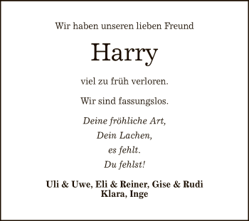 Anzeige von Harry  von Reutlinger General-Anzeiger