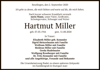 Anzeige von Hartmut Miller von Reutlinger General-Anzeiger