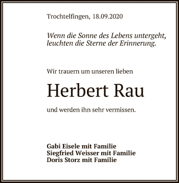 Anzeige von Herbert Rau von Reutlinger General-Anzeiger