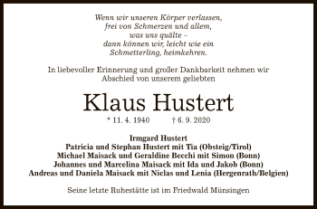 Anzeige von Klaus Hustert von Reutlinger General-Anzeiger