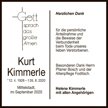 Anzeige von Kurt Kimmerle von Reutlinger General-Anzeiger