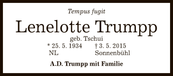 Anzeige von Lenelotte Trumpp von Reutlinger General-Anzeiger