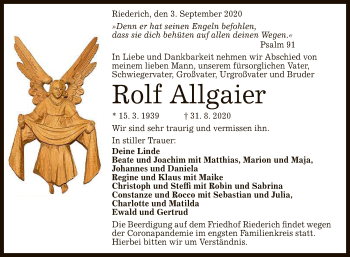 Anzeige von Rolf Allgaier von Reutlinger General-Anzeiger