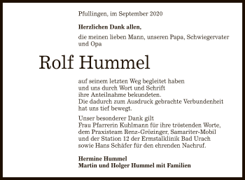 Anzeige von Rolf Hummel von Reutlinger General-Anzeiger