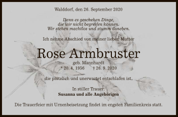 Anzeige von Rose Armbruster von Reutlinger General-Anzeiger