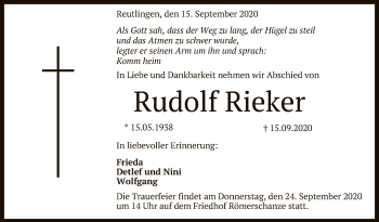 Anzeige von Rudolf Rieker von Reutlinger General-Anzeiger